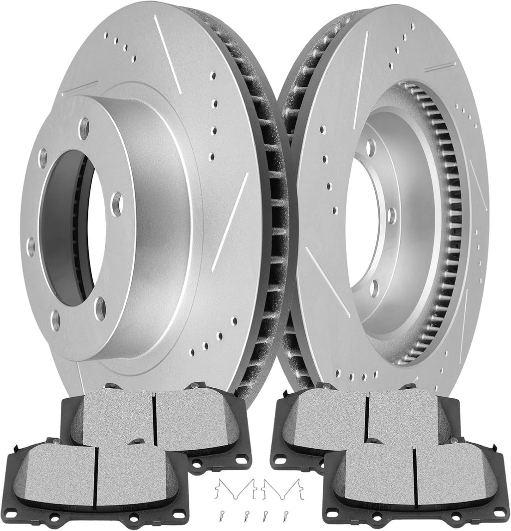 SCITOO - Brake Kits For Toyota For 4Runner 2003-2009,For Toyota For FJ Cruiser 2007-2014,For Tacoma 2005-2021 Front Drilled Slotted Brake Rotors and Ceramic Brakes Pads Replacement: 31327;D976-7877