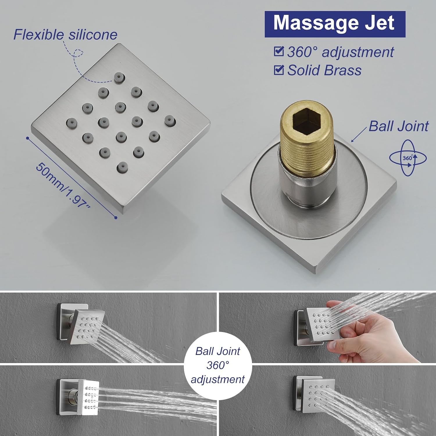 RUMOSE Rainfall Shower System with 4 Body Jets Wall Mounted 4 Mode Shower Faucet Set with 12 Inch Rain Shower Head and 2 in 1 Handheld Spray, Brushed Nickel Brass Shower Fixtures, Rough-in Valve