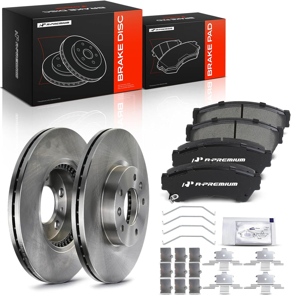 A-Premium 11.77 inch(299 mm) Front Vented Disc Brake Rotors + Ceramic Pads Kit Compatible with Select Ford, Lincoln, Mazda and Mercury Models - Fusion 2006-2012, MKZ, Zephyr, 6, Milan, 6-PC Set