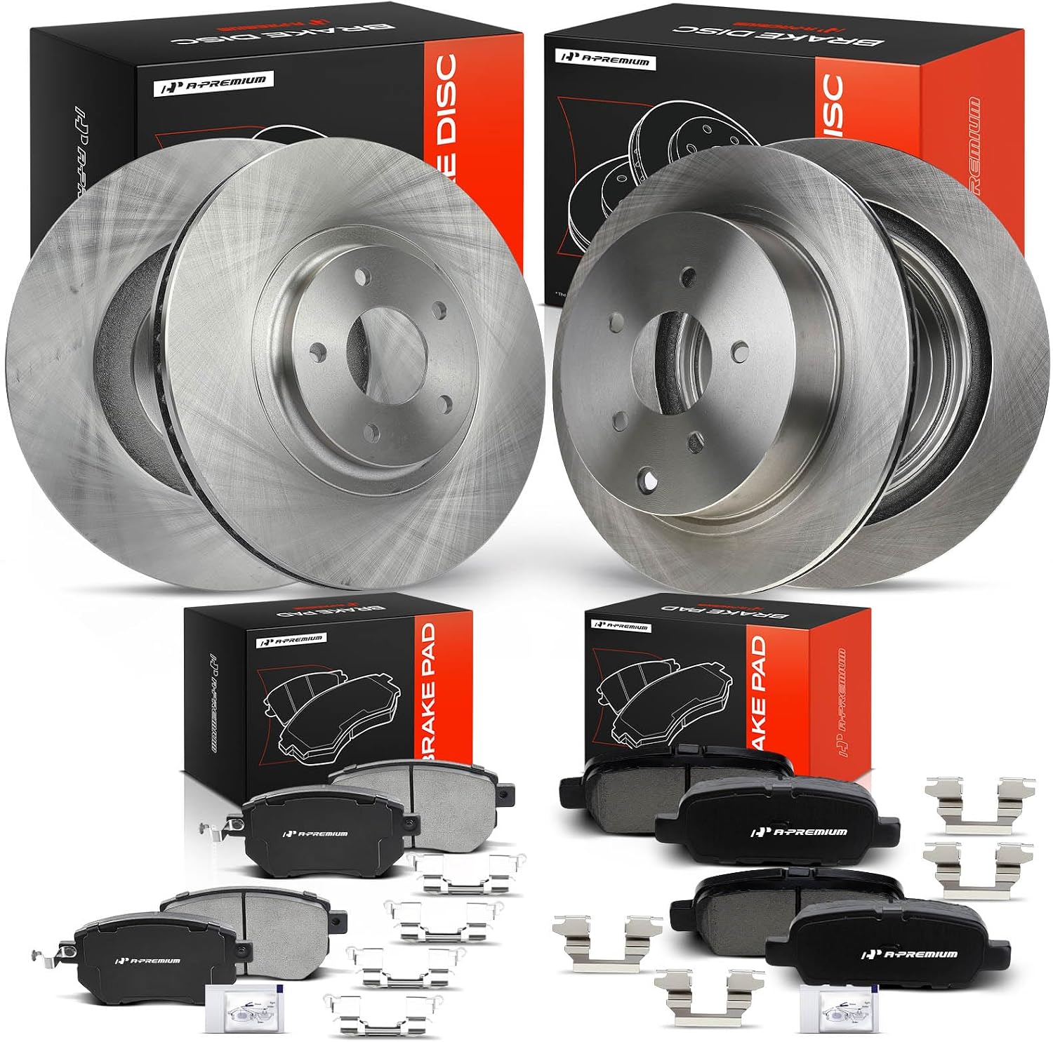 A-Premium Front and Rear Vented Disc Brake Rotors + Ceramic Pads Kit Compatible with Select Nissan & Infiniti Models - Murano 2003-2004 2009-2012, FX35 2003-2005, FX45 2003-2005, 12-PC Set