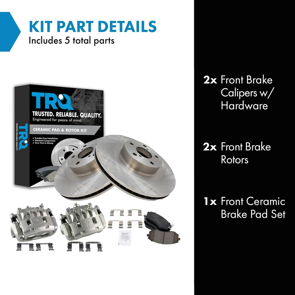 TRQ Front Brake Pad and Rotor Set Ceramic Vented Rotors Calipers Compatible with 2003-2008 Subaru Forester 2003-2005 Impreza Outback 2002-2005 Legacy 2003-2006 Baja 2005-2006 Saab 9-2X