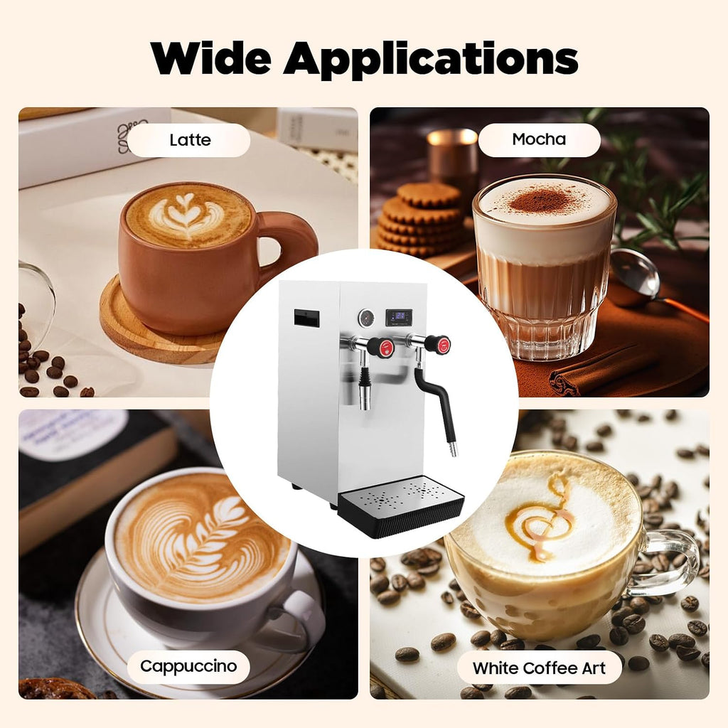 Commercial Milk Frother, 8L/2.1Gal 2500W Electric Steam Boiler Automatic Coffee Frothing Machine, Milk Steamer Hot Water Dispenser with Digital Display, L10.2xW11xH22.5in