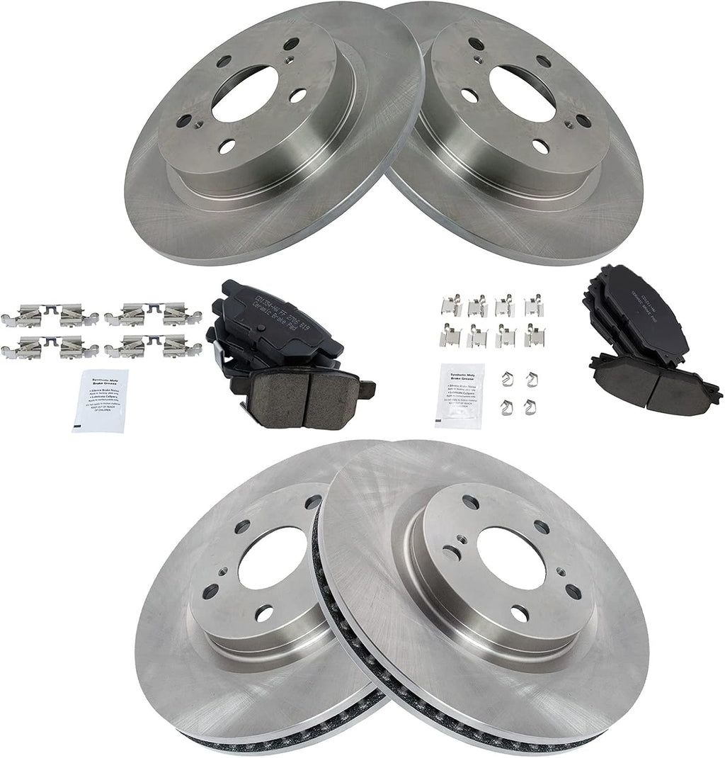 TRQ Front and Rear Brake Pad and Rotor Set Ceramic Vented Solid Rotors Compatible with 2011-2016 Scion tC