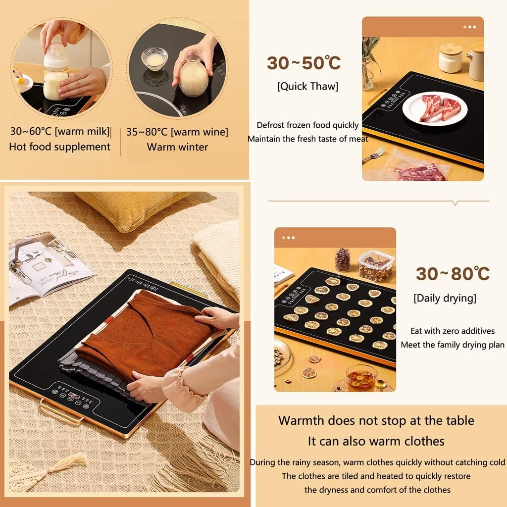 Plate Warmer Electric Warming Tray Multifunctional Hotplates Glass Top Keep Food Warm with Touch AdjusTemperature Control Warming Serving Tray Food for Buffets Home Dinners
