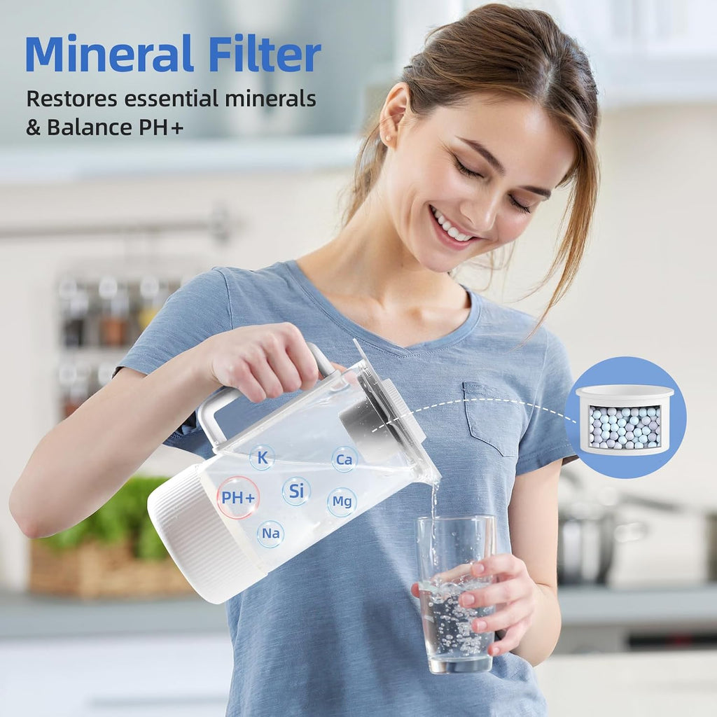 Reverse Osmosis Water Filter Countertop, 6 Stage Ro Water Filtration System with Remineralization Glass Pitcher, 4:1 Pure to Drain, TDS Real-Time Displaying, 4L Capacity Tank for Home Office