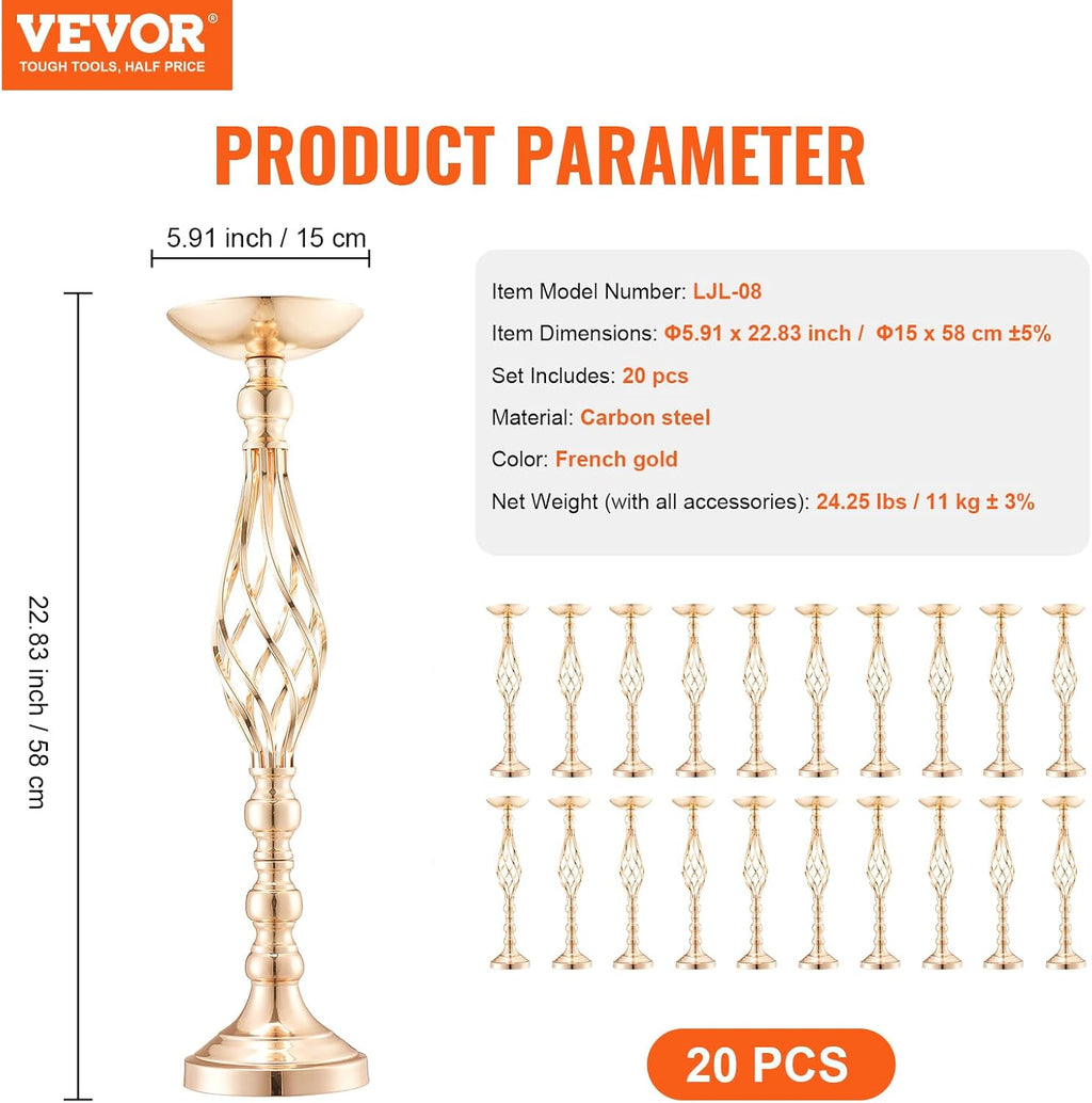 VEVOR Metal Wedding Centerpiece Gold,Candlestick,20PCS 58cm/22.83'