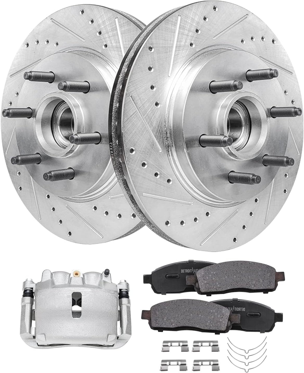 Detroit Axle - 2WD 6 Lugs Front Drilled Rotors Brake Pads Right Caliper Replacement for 2005-2008 Ford F-150 Mark LT - 5pc Set
