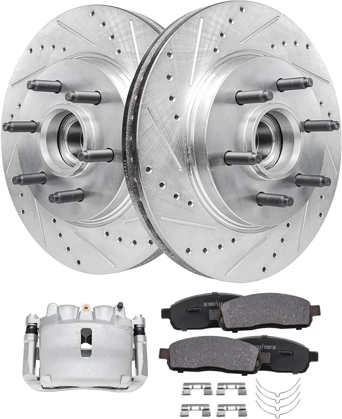 Detroit Axle - 2WD 6 Lugs Front Drilled Rotors Brake Pads Right Caliper Replacement for 2005-2008 Ford F-150 Mark LT - 5pc Set