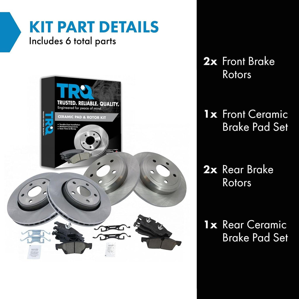 TRQ Front and Rear Brake Pad & Rotor Kit Ceramic Compatible with 2011-2016 Dodge Durango Jeep Grand Cherokee