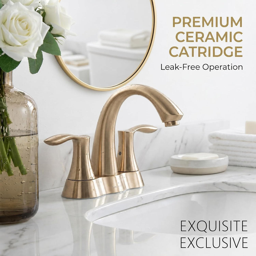 Lava Odoro Champagen Gold Bathroom Faucet 3 Hole, 2 Handle Bathroom Sink Faucet, 4 Inch Centerset Bathroom Faucet with Drain Assembly, BF423-CB