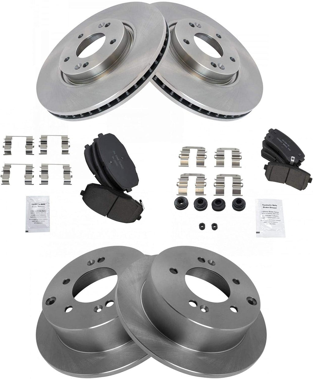 TRQ Front and Rear Brake Pad and Rotor Set Ceramic Vented Solid Rotors Compatible with 2010-2013 Kia Forte 2010-2013 Forte Koup