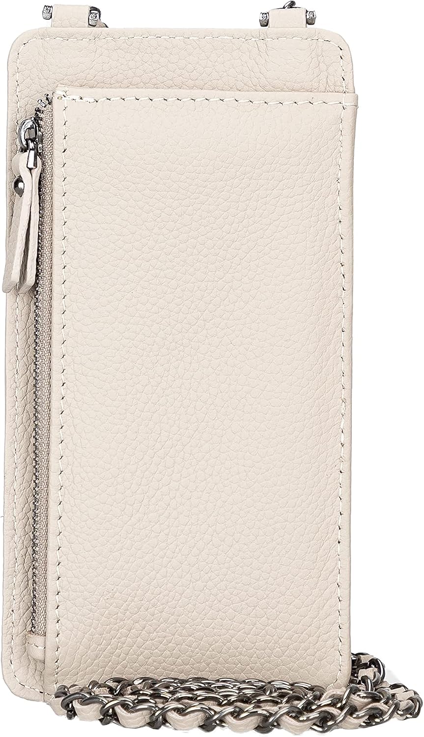 Crossbody Women Wallet fits iPhone 16 Pro MAX / 17 Pro MAX and All Mobile Devices up to 6.9' - Zippered Women Purse, Shoulder Bag with Card Holder, Pocket & Chain Strap, Trendy (Platinum)