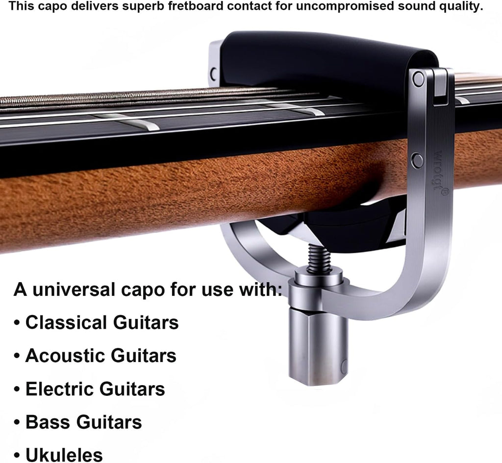 U-Shaped Guitar Capo 304 Stainless Steel | Professional Screw Adjustable Clamp for Acoustic, Electric, Classical Guitars & Bass | Fits 4-12 String & Banjo (9-16' Radius)
