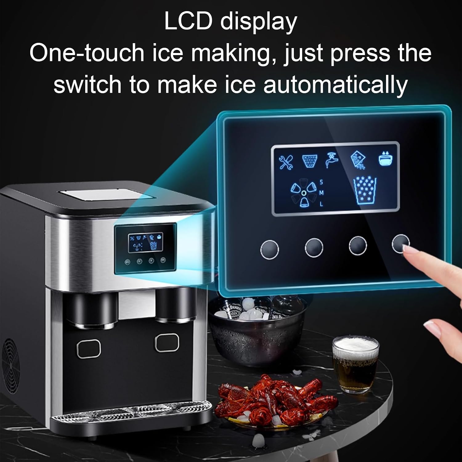 3-in-1 Portable Water Cooler Dispenser Built-in Ice Maker Countertop Crushed Ice Water Dispenser Multi-function for Home Office 34 * 45.5 * 45.5cm(Blue)