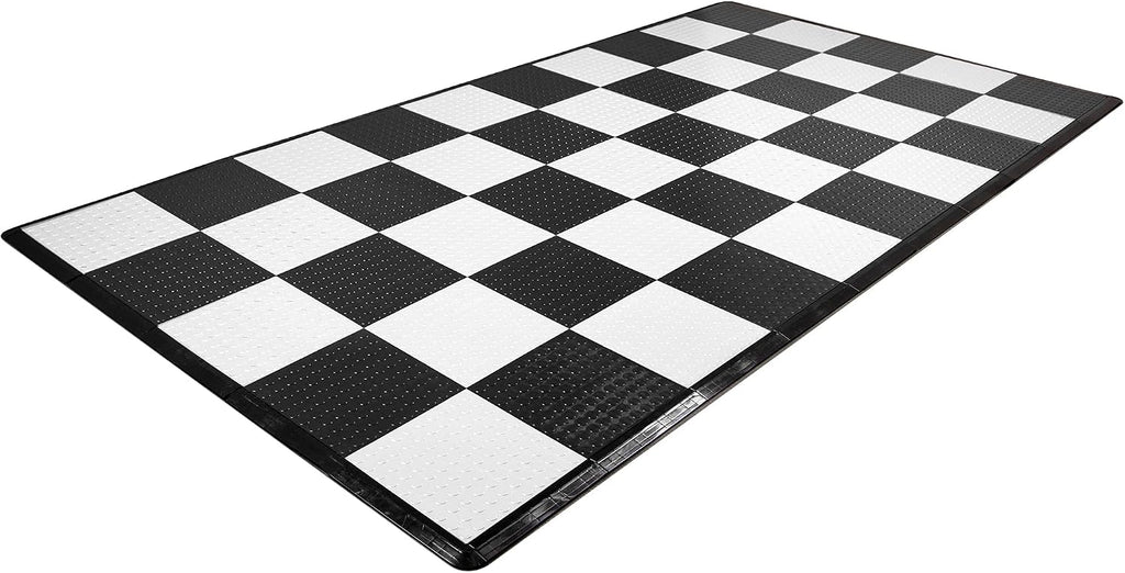 IncStores ⅜ Inch Thick Nitro Interlocking Garage Floor Tiles | Plastic Floor Tile Set for Parking, Protecting, and Displaying Motorcycles | 12'x12' Tiles, Coin, Black/Arctic White