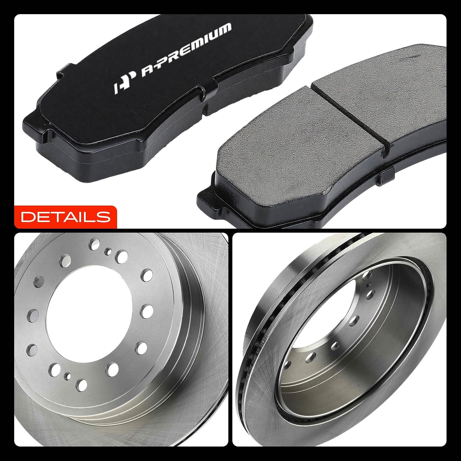 A-Premium 12.28 inch(311.92 mm) Rear Vented Disc Brake Rotors + Ceramic Pads Kit Compatible with Select Lexus and Toyota Models - GX470/4Runner 2003-2009, FJ Cruiser 2007-2009, Sequoia, 6-PC Set