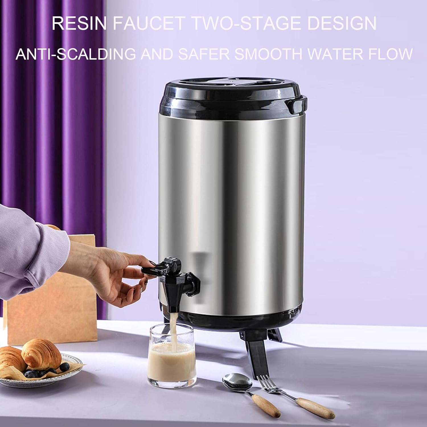 Catering Urn Hot Water Dispenser with Faucet, Stainless Steel Insulated Beverage Dispenser Commercial Milk Tea Barrel,Cold & Hot Drinks Dispenser Container Beer Server for Coffee Restaurant Drink Sh
