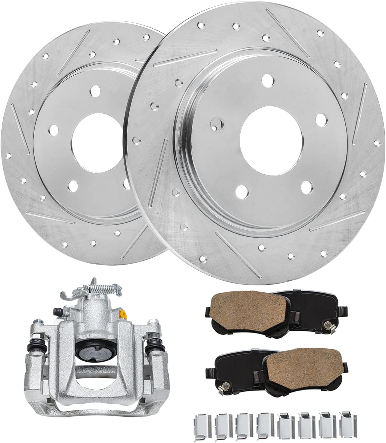 Detroit Axle - Rear Brake Kit for Chrysler Town & Country Dodge Grand Caravan VW Routan, Drilled & Slotted Brake Rotors Ceramic Brake Pads Left Brake Caliper Replacement: 12.00'' inch Rotor