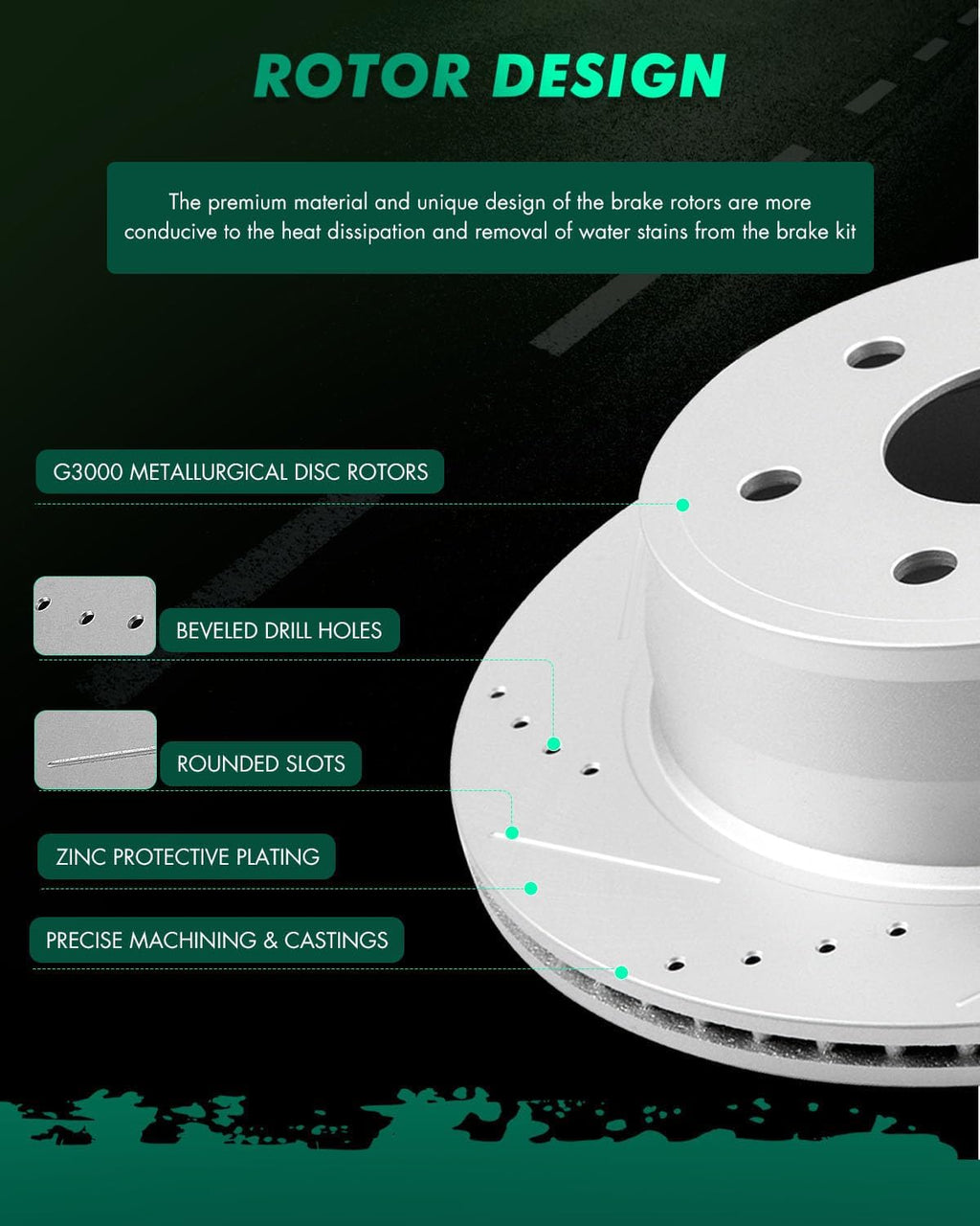 SCITOO Brake Kits For Escalade,For Escalade ESV,For Silverado 1500,For Tahoe,For Sierra 1500,For Yukon,For Yukon XL Rear Drilled Slotted Brake Rotors and Ceramic Brake Pads Replacement: 55133;D1707
