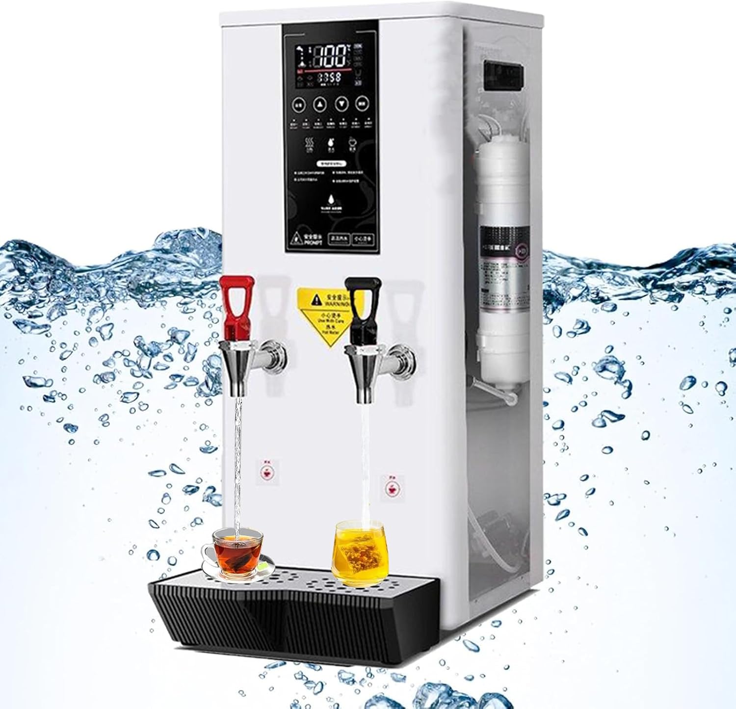 Electric Commercial Hot Water Dispenser 3000W, 45 L/H Countertop Water Boiler for Hot Drinks, Water Boiler Dispenser with LCD Touch Screen,White-Cold hot