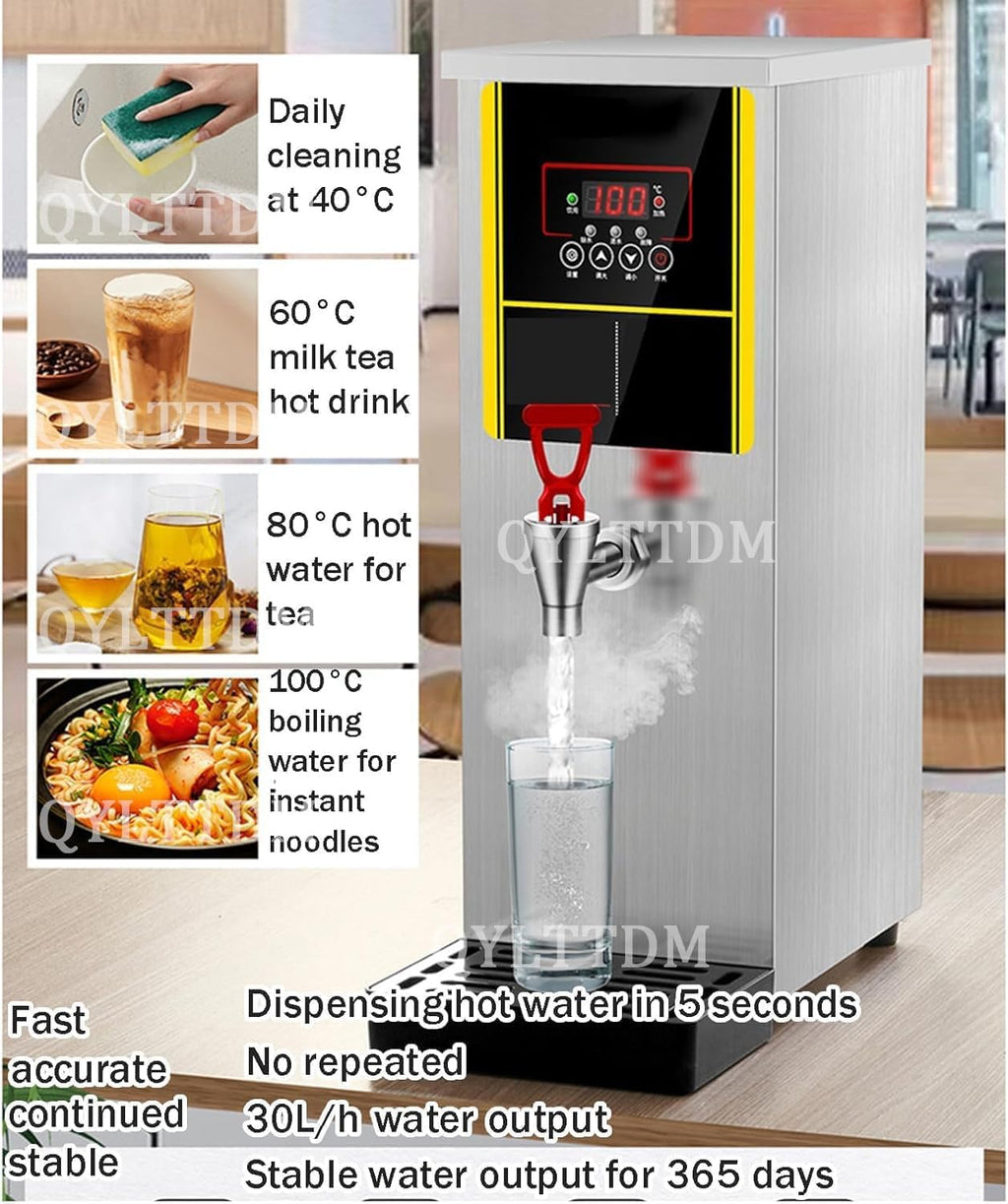 3000W Automatic Counter Hot Water Boiler, Commercial Hot Water Dispenser 30L, Electric Countertop Step-Heating Boiler (B Silver)