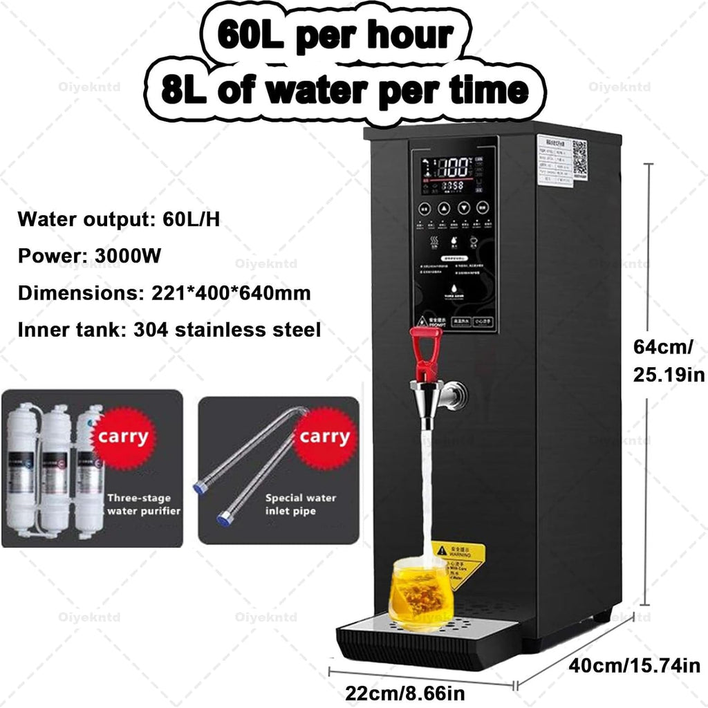 Commercial Hot Water Dispenser, Electric Countertop Step-Heating Boiler for Tea, Coffee, and Desserts in Hotels and Cafés, 60L/H Large Output Black