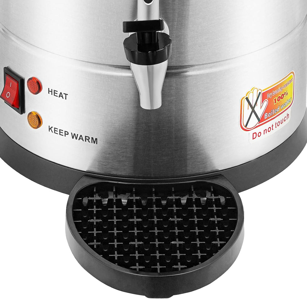 25L Stainless Steel Coffee Urn, Commercial Electric Hot Water Dispenser with Dripping Tray, No-Temp-Knob Silver Boiler for Catering Party Church Office, Large Capacity Percolator Brewer, Coffee Maker