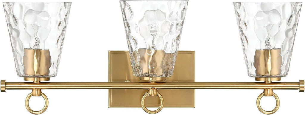 Imogen - Metal and Hammered Water Glass 3-Light Vanity Light, Brushed Gold