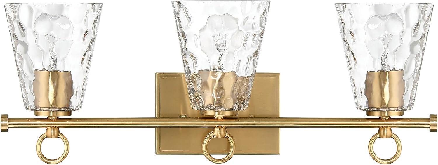Imogen - Metal and Hammered Water Glass 3-Light Vanity Light, Brushed Gold