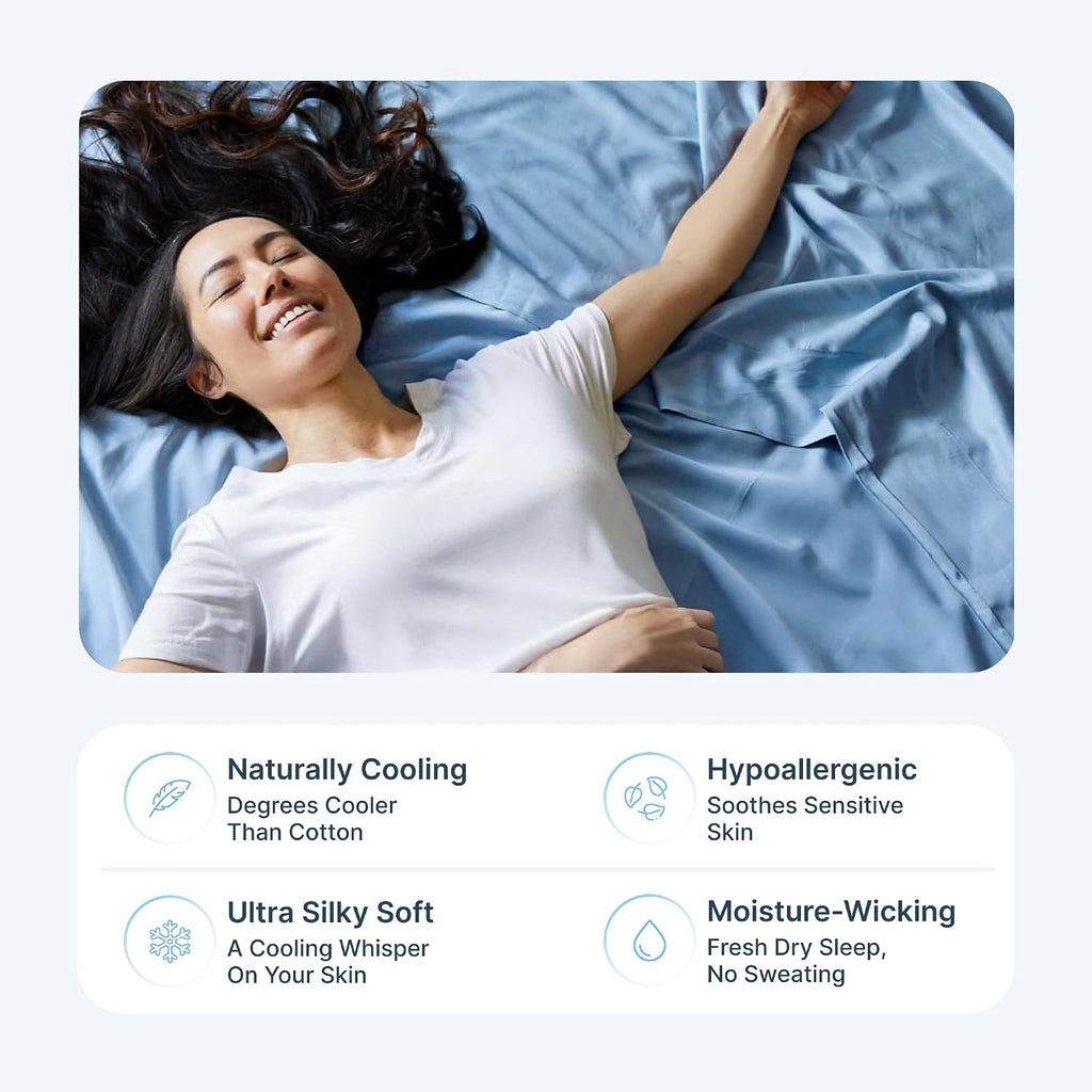 BedVoyage - Viscose from Bamboo Split King Size Sheets Set - Luxury 5pc King Sheet Set - Cooling Bed Sheets 18' Deep Pocket - Ultra Soft Sheet and Pillowcase Sets -Ocean