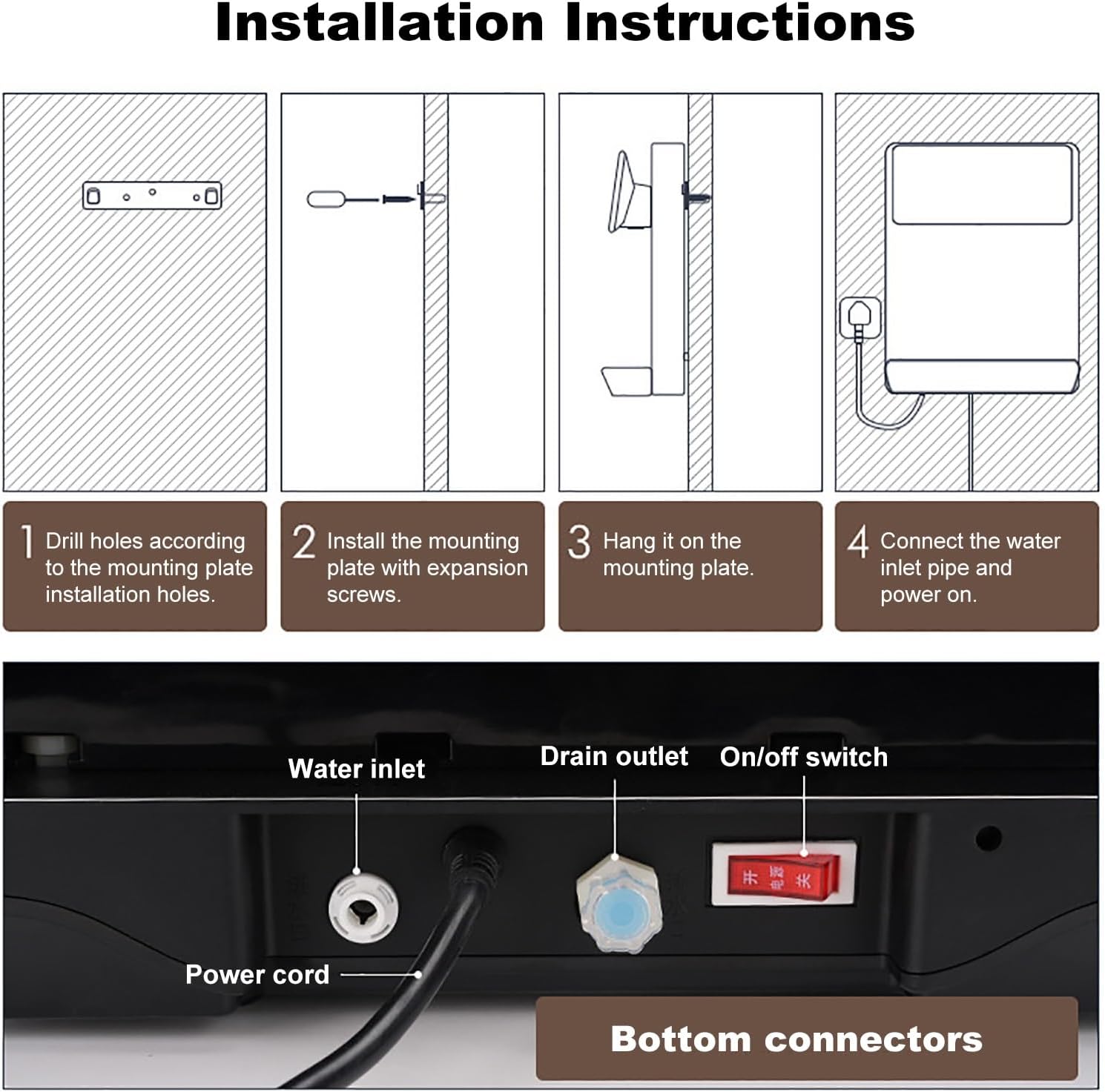 Wall-Mounted Mains Fed Unit Water Dispenser, Heating Water Dispenser 3S Instant Hot, W/Electronic Child Lock, Intelligent Touch Screen, for Office, Commercial Staff Canteens