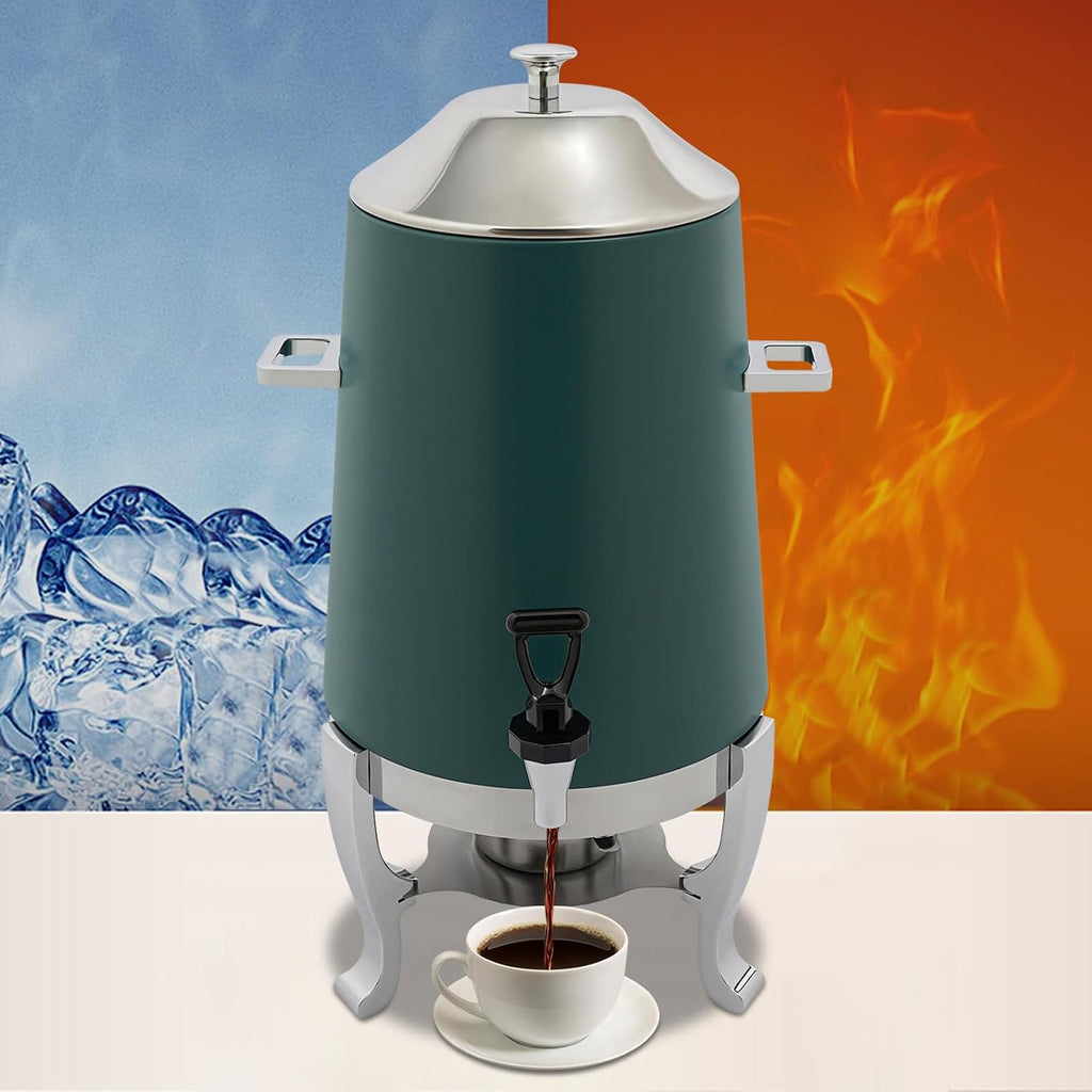 3.43 Gallon / 13L Stainless Steel Beverage Dispenser, Fuel Heating Coffee Urn with Spigot & Fuel Holder, Commercial Hot Water Dispenser Countertop for Milk Coffee Tea Water Juice