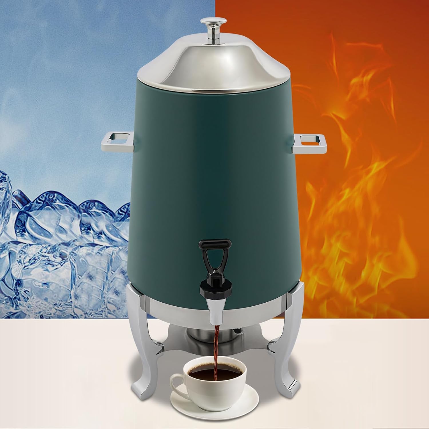 3.43 Gallon / 13L Stainless Steel Beverage Dispenser, Fuel Heating Coffee Urn with Spigot & Fuel Holder, Commercial Hot Water Dispenser Countertop for Milk Coffee Tea Water Juice