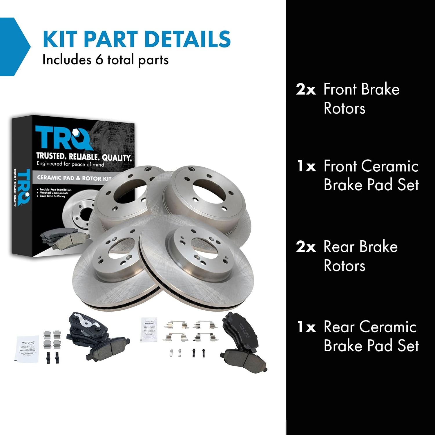 TRQ Front and Rear Ceramic Brake Pad and Rotor Set Compatible with 12-14 Chrysler 200 with 262 mm Diameter Rear Rotors with 294 mm Diameter Front Rotors