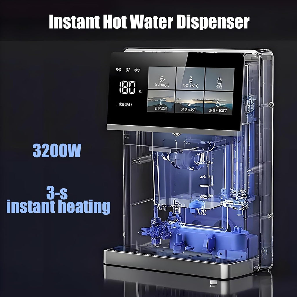 Wall Mounted Hot and Cold Water Dispenser, 3200W Instant Heat Water Cooler, 5 Precise Temperature Control, Intelligent Large Screen Touch, Child Lock(White)