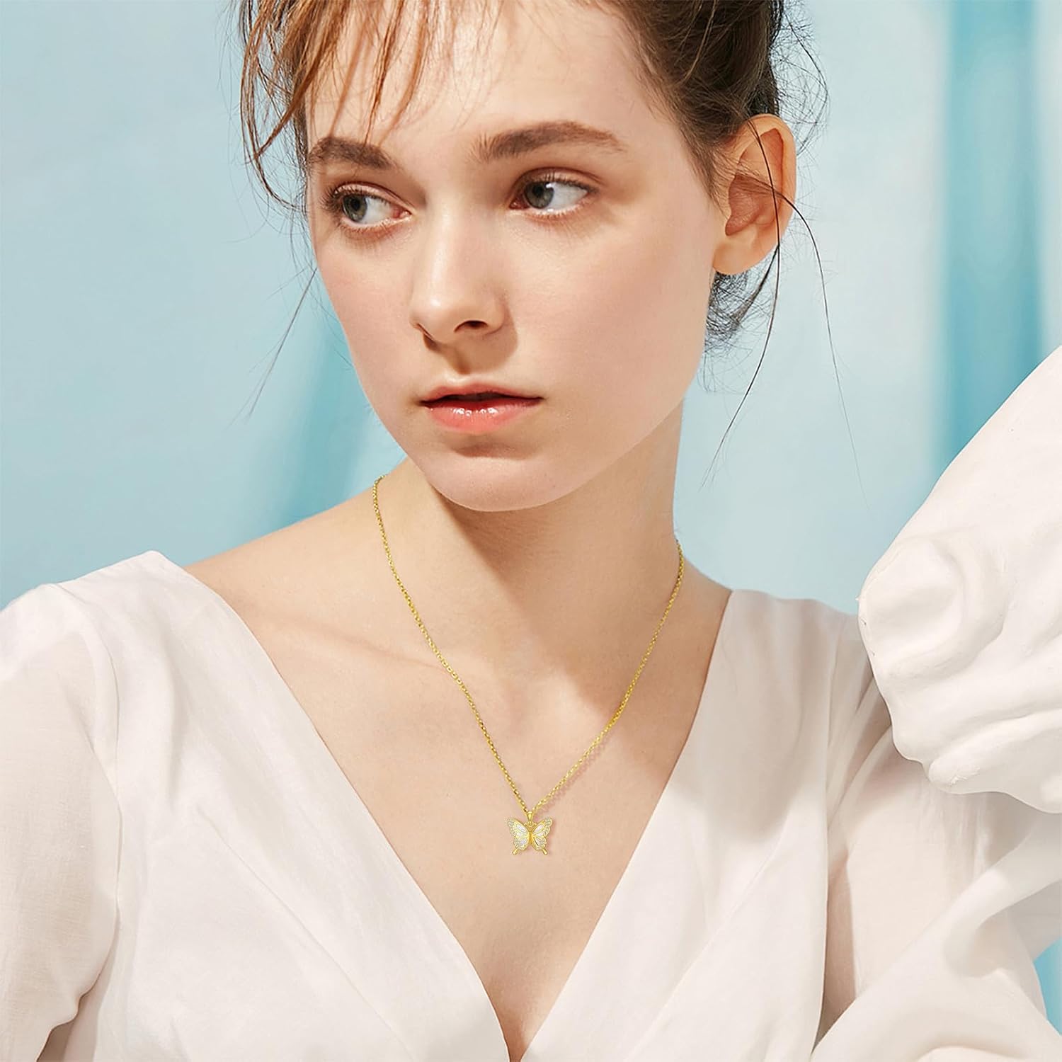 DOVRAN Real Solid Gold Birthstone Butterfly/Dragonfly/Bee/Hummingbird Necklace for Women Yellow Gold Animal Pendant for Christmas Dainty Jewelry Birthday Gifts for Mom Wife