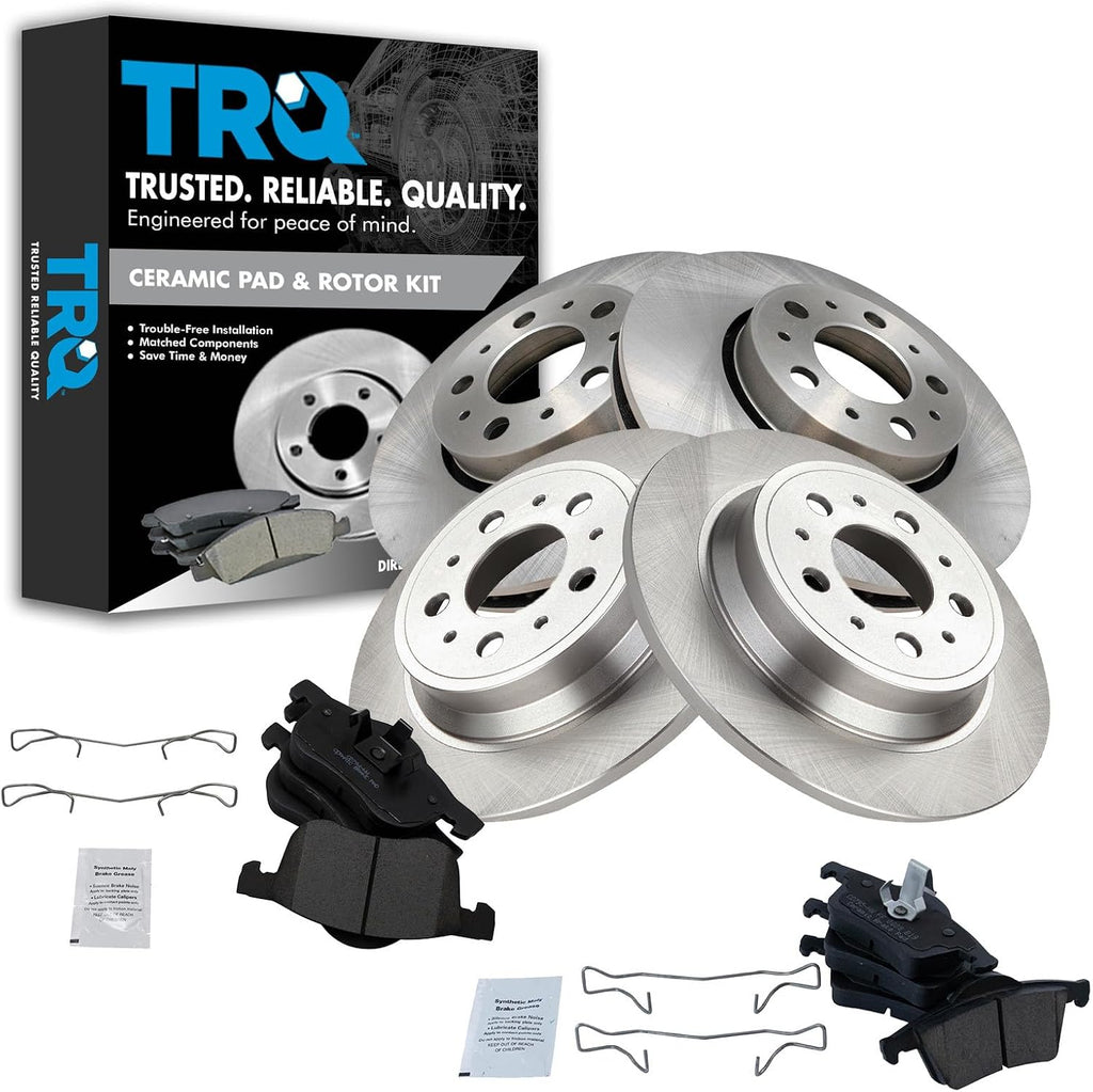 TRQ Front and Rear Brake Pad and Rotor Set Ceramic Vented Rotors 285mm Front Diameter Compatible with 1999-2006 Volvo S80 2001-2009 S60 2001-2006 V70 2003-2007 XC70