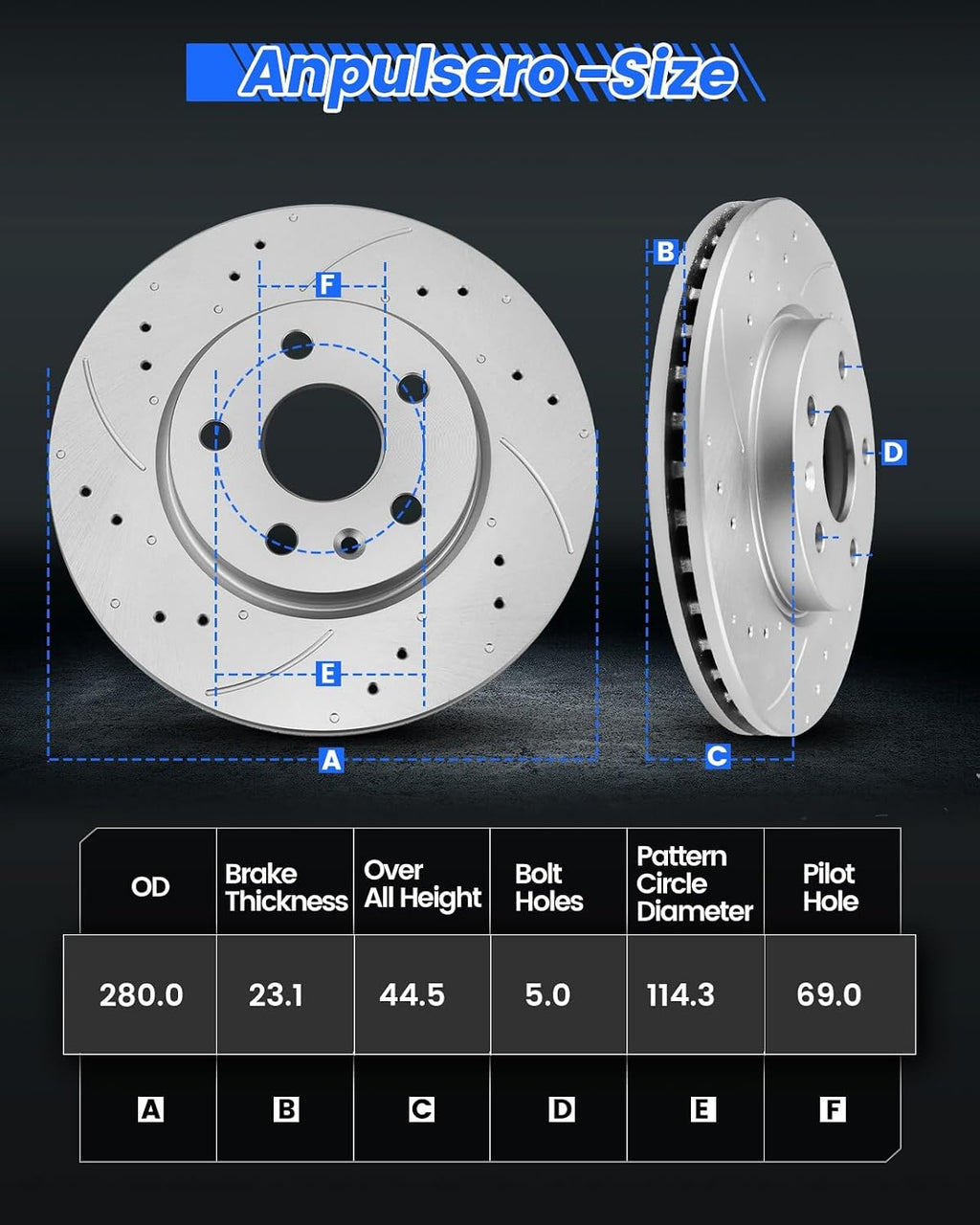 Anpulsero Front Automotive Replacement Brake Kit Compatible with Select Hyundai and Kia Models - Elantra, Elantra Coupe, Elantra GT, For Veloster, Forte, Forte Koup|Anti-Rust Geomet Coated|280mm(11in)