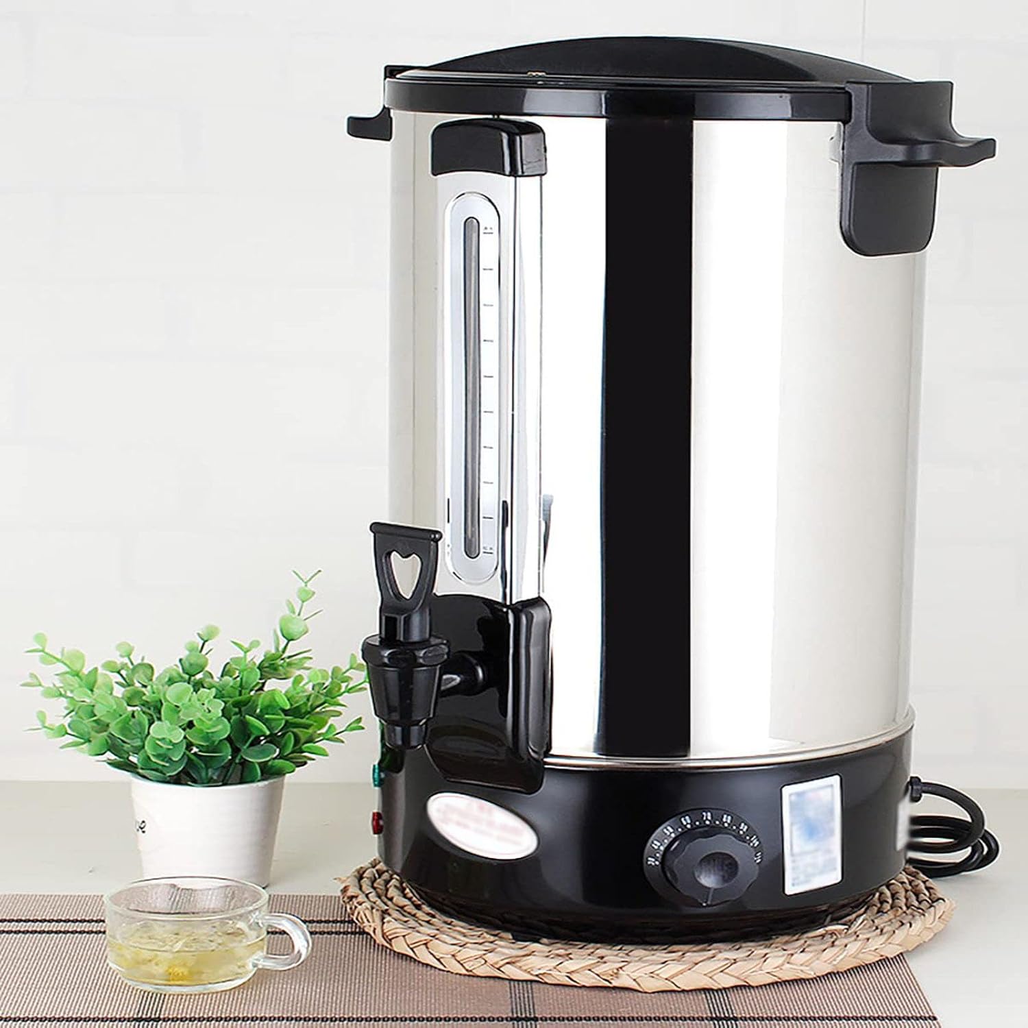 Hot Water Boiler Dispenser Tea Boiler with Water Gauge, Adjustable Electric Catering Urn, for Brewing/Buffet/Commercial,Black,40L
