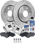 Detroit Axle - Front Brake Kit for Chrysler Town & Country Dodge Grand Caravan VW Routan Ram C/V, Drilled Slotted Brake Rotors Brakes Pads and Calipers Replacement :11.89' inch Rotor
