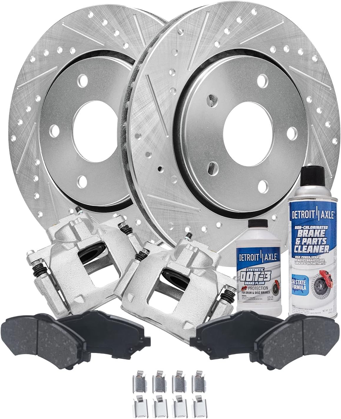 Detroit Axle - Front Brake Kit for Chrysler Town & Country Dodge Grand Caravan VW Routan Ram C/V, Drilled Slotted Brake Rotors Brakes Pads and Calipers Replacement :11.89' inch Rotor