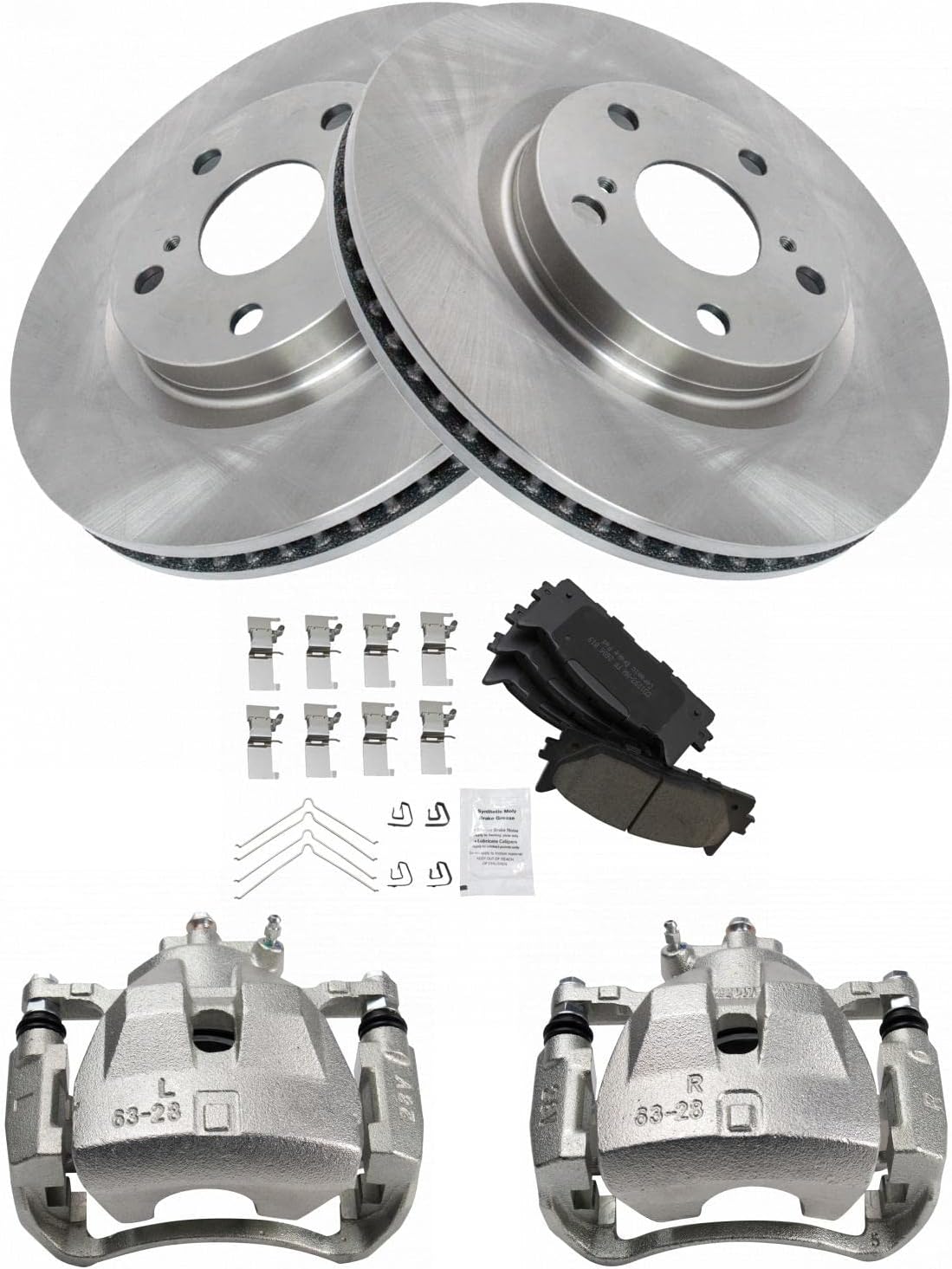 TRQ Front Brake Pad and Rotor Set Ceramic Vented Rotors Calipers Compatible with 2007-2012 Lexus ES350 2007-2011 Toyota Camry