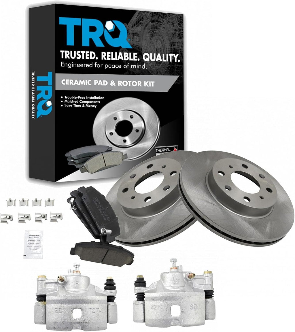 TRQ Front Brake Pad and Rotor Set Ceramic Vented Rotors Calipers Compatible with 1990-2000 Honda Civic 1993-1997 Civic del Sol 1990-1991 CRX