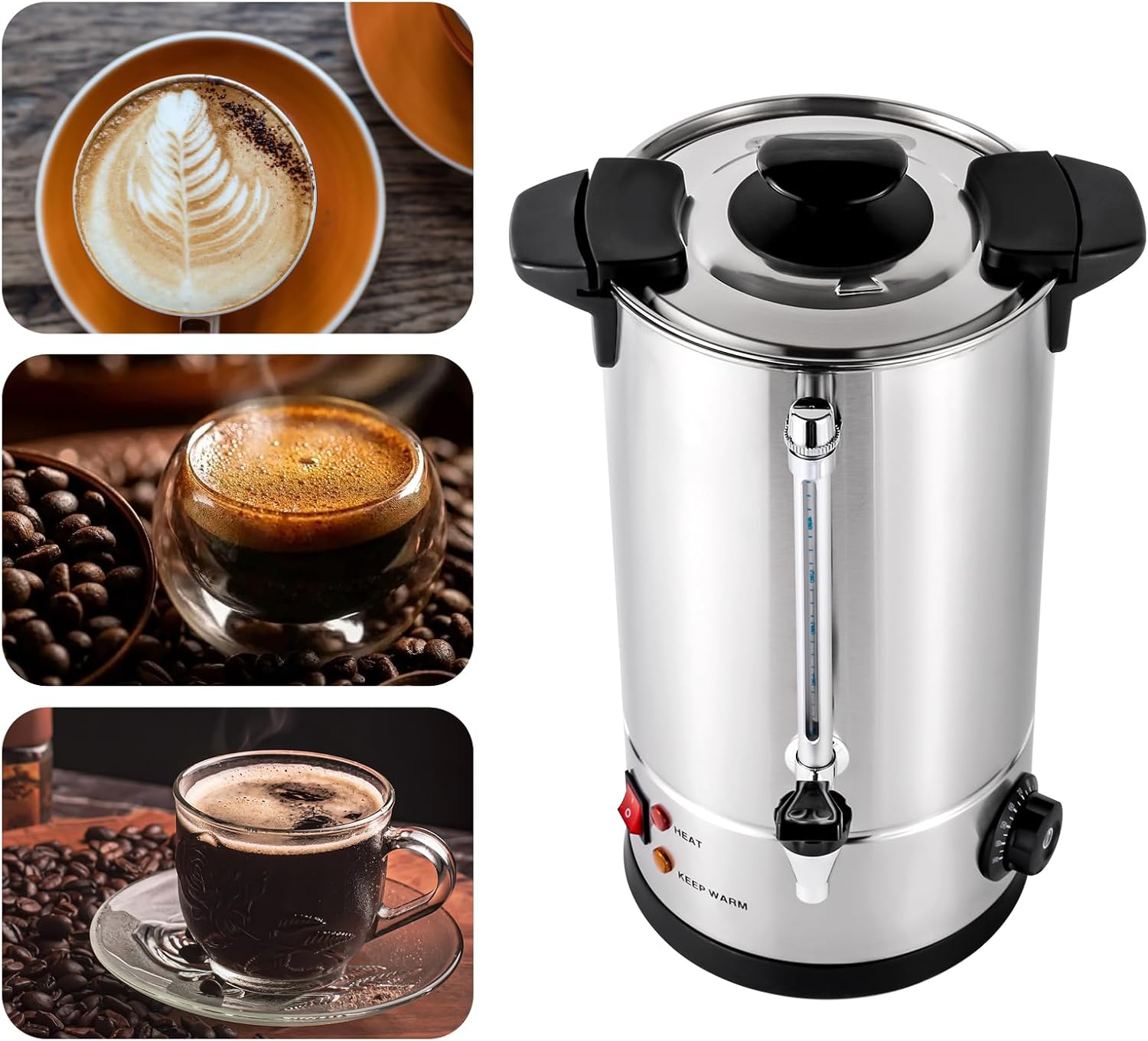 Stainless Steel Electric Coffee Urn - 10L Commercial Tea & Coffee Maker, Hot Water Dispenser for Home, Cafes, Buffets, Offices, Hotels & Events, Adjustable 30-110°C