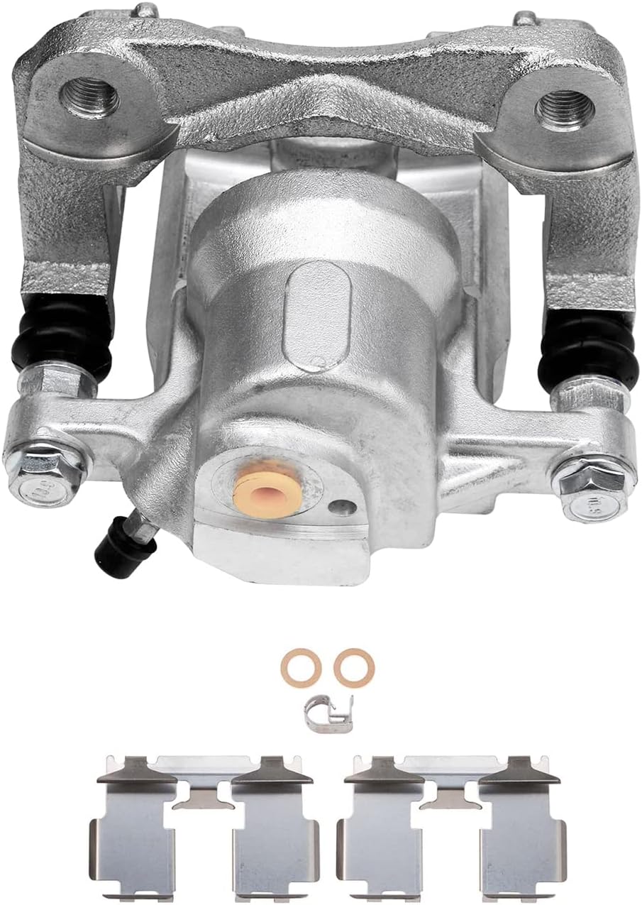 Detroit Axle - Rear Drilled Brake Rotors Ceramic Brake Pads + Driver Side Brake Caliper Replacement for 2010-2012 Lexus HS250H - 5pc Set