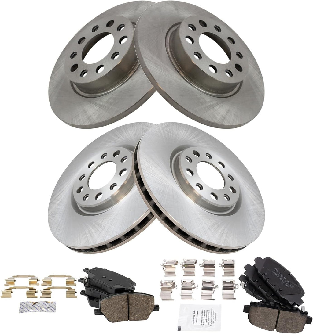 TRQ Front and Rear Brake Pad and Rotor Set Ceramic Compatible with 2018-2022 Jeep Compass