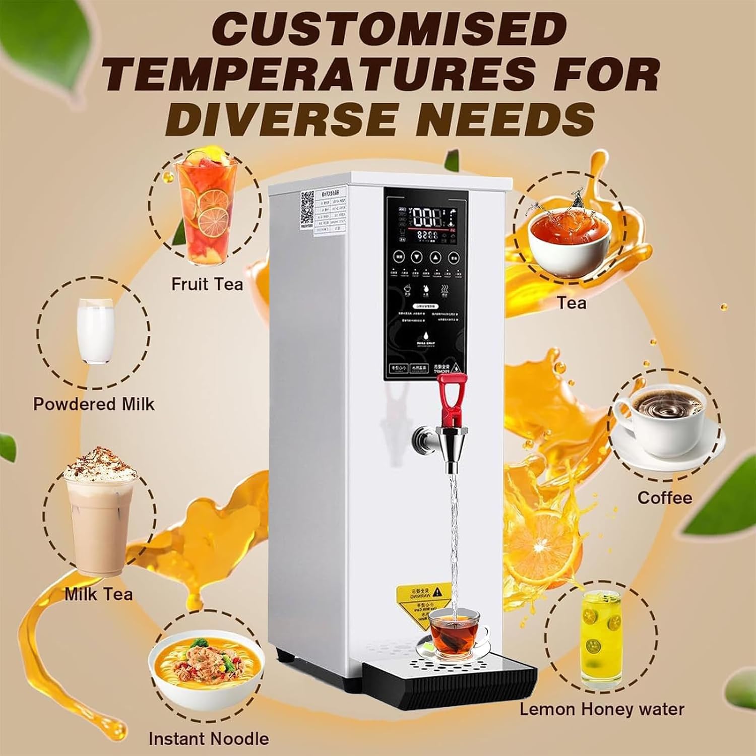 Commercial Water Boiler Dispenser, Hot Water Dispenser Countertop 3000W, with Drip Tray, LCD Touch Screen, for Tea Coffee Shop Dessert Shop Hotel,Black