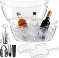 5.5L Ice Buckets 2-Pack With Shovels, Clear Plastic Party Tubs, Boat Design With Handles, Beverage Chillers