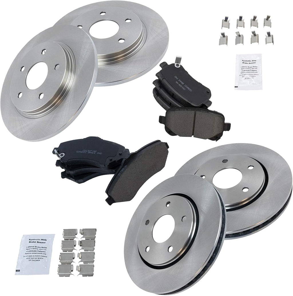 TRQ Front and Rear Brake Pad and Rotor Set Ceramic Vented Solid Rotors Compatible with 2008-2012 Chrysler Town and Country 2008-2012 Dodge Grand Caravan 2009-2013 Journey 2009-2012 Volkswagen Routan