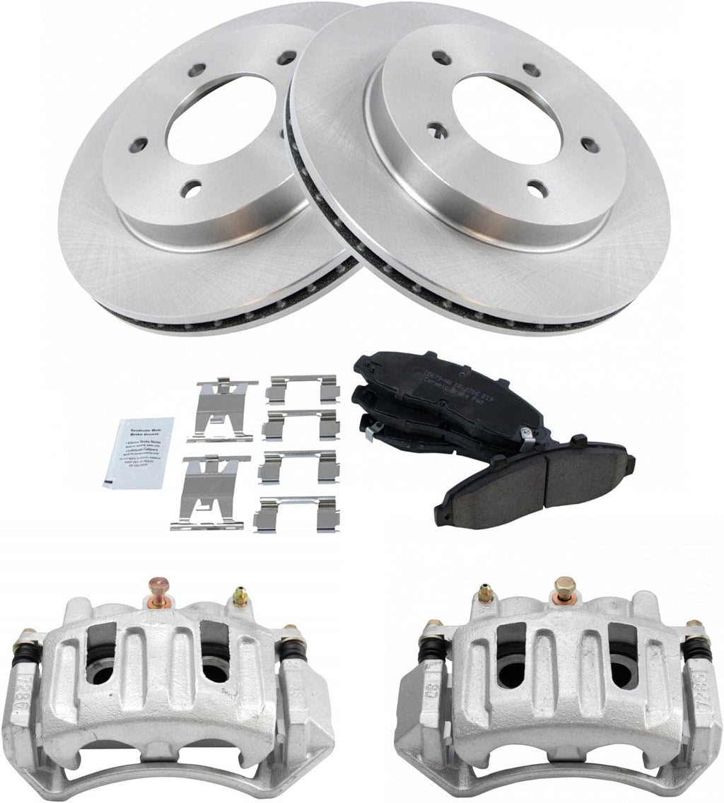 TRQ Front Brake Pad and Rotor Set Ceramic Vented Rotors Calipers Compatible with 1997-2001 Ford F-150